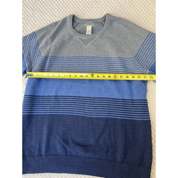 LL Bean Sweater‎ Men's Size Large Striped Blue Gray Cotton Cashmere Blend V-Neck - Picture 13 of 14